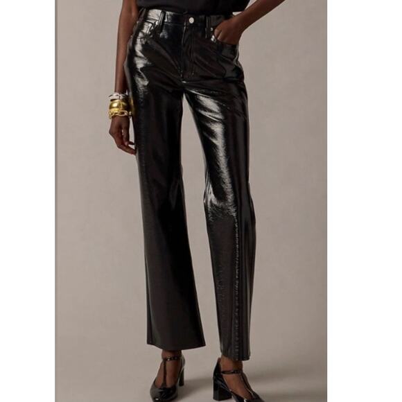 J Crew Collection Sz 30 Faux Leather Patent Pants Black Edgy Party Shiny Sexy - Picture 1 of 16